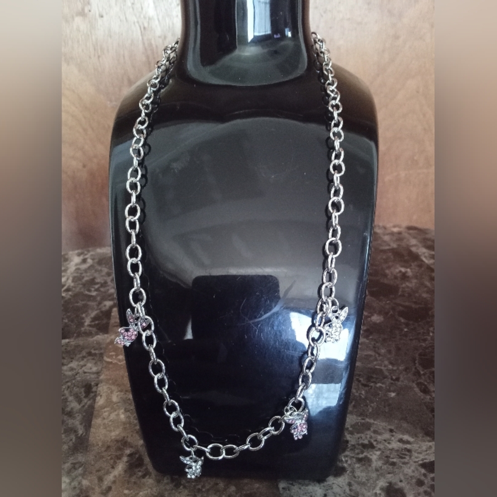 PLAYBOY Silver Necklace with Pink Accents